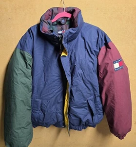 Vintage Tommy Hilfiger Puffer Jacket Reversible Colorblock/ Plaid 90s XL - Picture 1 of 10