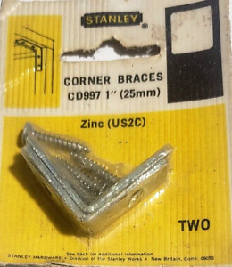 2 NEW 1" Inch 25mm STANLEY CD997 US2C Corner Braces Zinc Plated Steel w/ screws