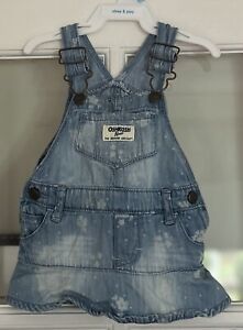 Baby Oshkosh B'Gosh Floral Denim Overalls Dress Skirt 6 Months Dots Vestbak Blue