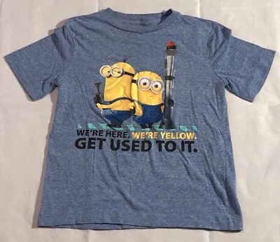 Despicable Me Minion Shirt Boys 8 We're Here, We're Yellow Get Used To It Blue - Image 1 of 4
