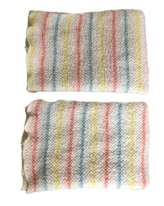 Vtg Chatham Acrylic Baby Waffle Thermal Blanket Stripe Blue/Pink/Yellow Set Of 2 - Picture 1 of 10