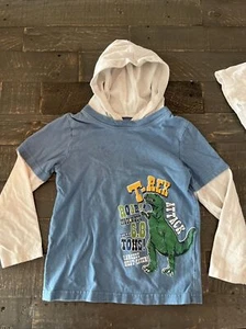 Blue Boys Size 4T T-Rex Layered Hoodie KG5 - Picture 1 of 4