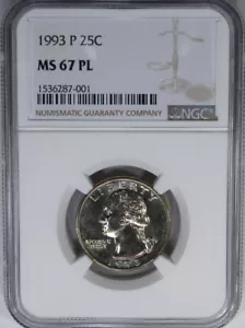 1993-P NGC MS67PL PROOFLIKE WASHINGTON ~ FINEST POP 7/0 ! - Picture 1 of 5