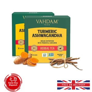 VAHDAM Turmeric Ashwagandha Tea - 30 Bags | Herbal Infusion, Hot/Iced Tea - Picture 1 of 6