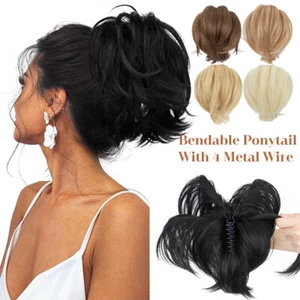 Bendable Claw Jaw Clip on in Messy Bun Ponytail Hair Piece Extension Updo Hair - Picture 1 of 30