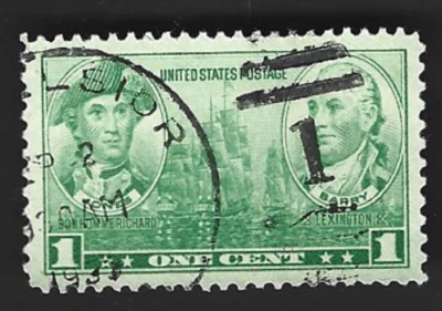 Sc# 790 1c Jones & Barry ~ Navy War Heroes - 1937 CDS & Numeral Cancel - (B-9) - Image 1 of 2