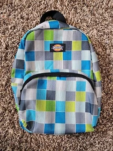 Dickies Mini Small Backpack Checkered Striped Blue/Green/Gray Adjustable Straps - Picture 1 of 4