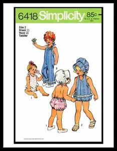Simplicity 6418 NIÑA Patrón de Costura Gorro SOMBRERO RUMBA Mono TRAJE DE JUEGO Traje de sol - Imagen 1 de 15