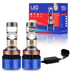 Pair H11 Mini LED Projector Lens Headlight Low Beam Retrofit 6000K 12000LM LHD - Picture 1 of 12
