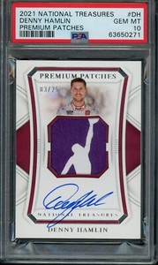 PSA 10 Denny Hamlin 2021 National Treasures Premium Jumpman Logo Patch Auto 23XI