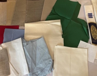 Lot Cross Stitch Fabric Assorted Sizes Colors - Image 1 of 4