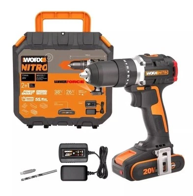 WORX Powershare Cordless Hammer Drill 20V 55Nm x1 2.0Ah Battery WX355.1 - Image 1 of 4