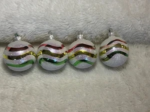 4er Set Vintage Glas Ornamente Glimmer Streifen & Glitzer - Bild 1 von 5