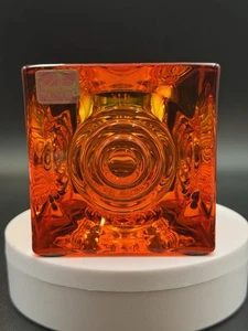 MCM Viking Glass Orange Persimmon Bullseye 3.5in Glimmer Candle Holder w Sticker - Picture 1 of 9