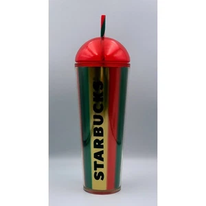 Starbucks 24oz Holiday Tumbler Rot Grün Gold Kuppel Deckel Strohhalm - Bild 1 von 3