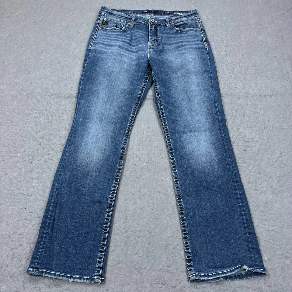 Мужские джинсы BKE Tyler 33x32 синие прямые штанины толстый шов вестерн джинсовая ткань - Изображение 1 из 4
