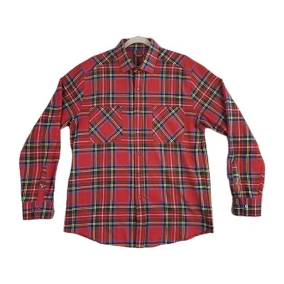 J. McLaughlin Long Sleeve Cotton Twill Flannel Shirt Red Plaid Men's Size Medium - Image 1 of 4