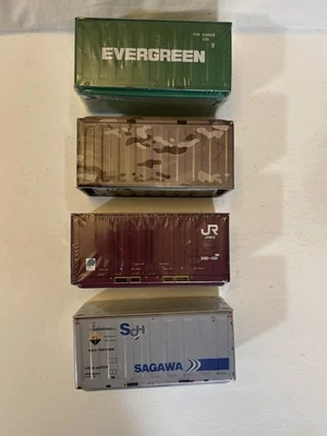 Kato N Gauge 4 x model container units. SAGAWA Evergreen JR Camo Freight - Image 1 of 4