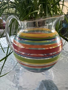 Pottery Barn XL Plastic Rainbow Striped Pitcher 113 Ounce/ 3 1/2 Quarts - Picture 1 of 7