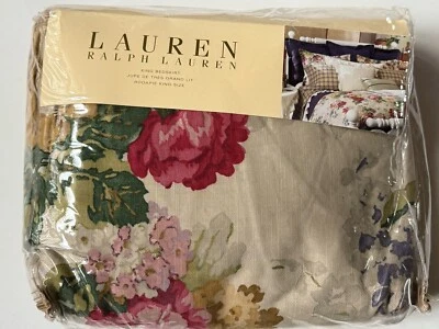¡NUEVO! Raro *RALPH Lauren *FALDA CAMA KING Polvo Volantes JARDÍN SURREY Flores Floral Foto 1 de 4
