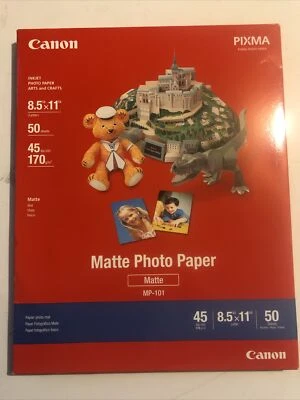 1 Canon Pixma Matte Photo Paper 50 sheets 8.5"x11" MP-101 NEW but opened - Image 1 of 3
