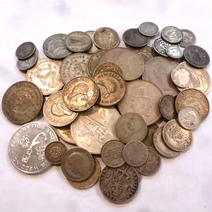 LOT ONE POUND 454 GRAMS SILVER FOREIGN COINS MANY DIFFERENT COUNTRIES - Picture 1 of 7