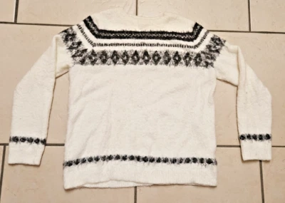 Joe Fresh Black & Ivory Geometric Pattern Accents Pullover Sweater XL Fuzzy Soft — 第 1/4 张图片