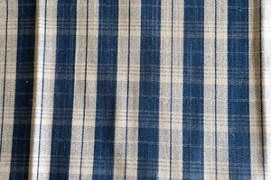 Designer Ralph Lauren Wyatt Check Indigo Blue, beige flannel fabric by the yard - Picture 1 of 4
