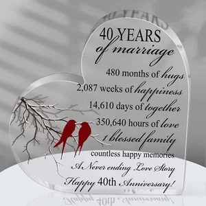40 Años de Matrimonio Regalo Boda Aniversario Corazón Recuerdo para Marido Esposa - Imagen 1 de 6