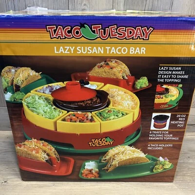 Taco Tuesday Heated Lazy Susan Topping Bar, 6 Trays For Toppings with 4 Holders - Image 1 of 3