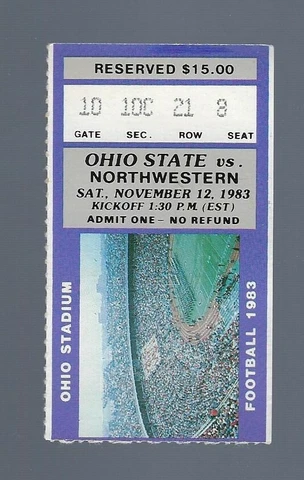 VINTAGE 1983 NORTHWESTERN WILDCATS @ OHIO STATE BUCKEYES FOOTBALL TICKET STUB Cover