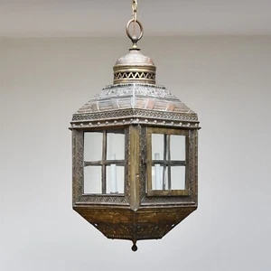 Early 20th C Moroccan Moorish Pendant Hall Table Ceiling Lamp Light Lantern - Picture 1 of 11