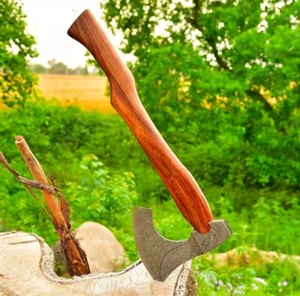 CUSTOM MADE DAMASCUS STEEL VIKING BEARDED CAMPING HATCHET TOMAHAWK AXE - Picture 1 of 5