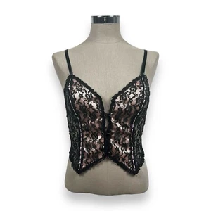 Vtg 90s Lace Corset Style Camisole Cropped Black Pink Coquette Fairy Grunge S/M - Picture 1 of 7