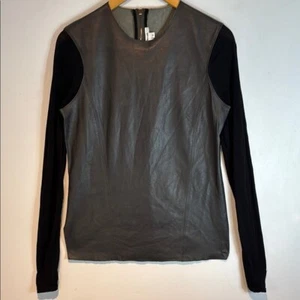 Helmut Lang Black Genuine Lamb Leather Sheer Arm Top Blouse sz S - Picture 1 of 8