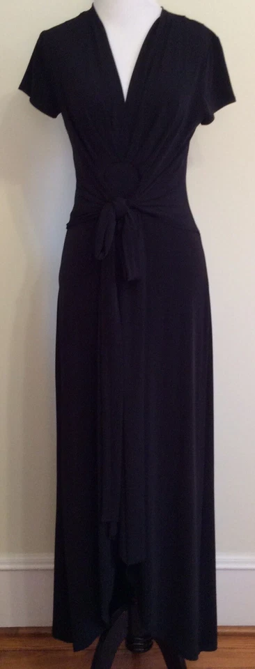 Michael Kors Womens Black V-neck Cap Sleeve Self Tie Maxi Wrap Dress Size S