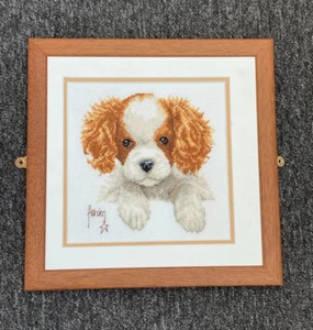 FRAMED COMPLETED CROSS STITCH: PUPPY: 30 x 30cm - Picture 1 of 1