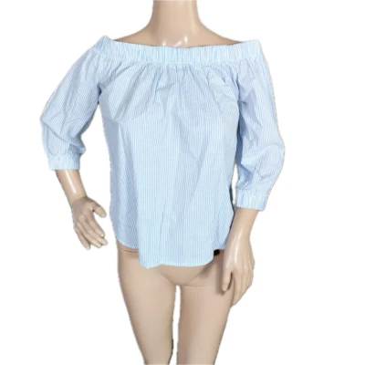 Blusa a rayas Central Park West NY Tops para mujer talla XS azul blanco fuera del hombro Foto 1 de 4