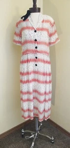 Vintage 1930s/1940s Art Deco White And Orange Silk Chiffon Dress Velvet Buttons - Picture 1 of 10