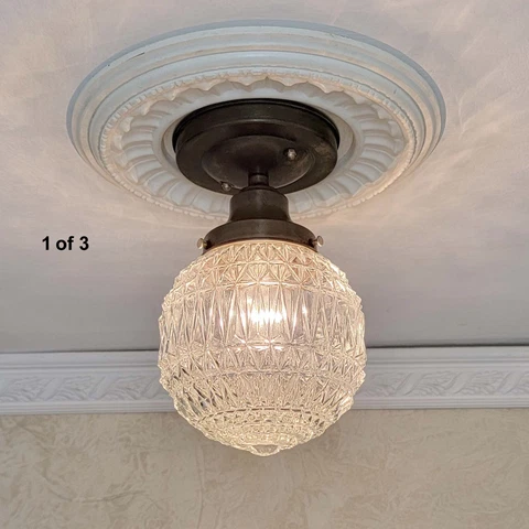 151c Antique Vintage 20's - 40's Glass Ceiling Light Fixture Globe hall porch Cover