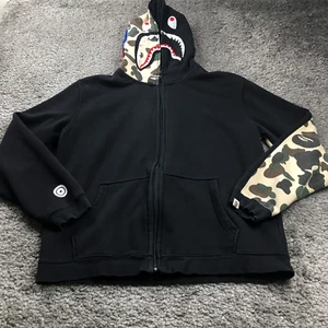 A Bathing Ape Mens Hooded Jacket Sz L Shark Camo Black Long Sleeve Pockets - Picture 1 of 15