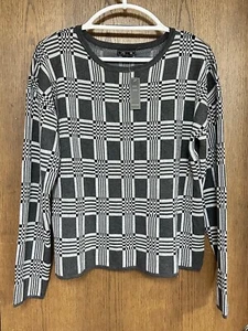 Lety & Me Sweater Womens Large Gray Black Long Sleeve Cropped Geometric Pullover - Picture 1 of 4