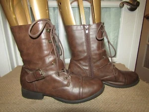 American Rag Farahh Women Brown Leather Zip/lace-up Combat Boot Size 8 M - Picture 1 of 9