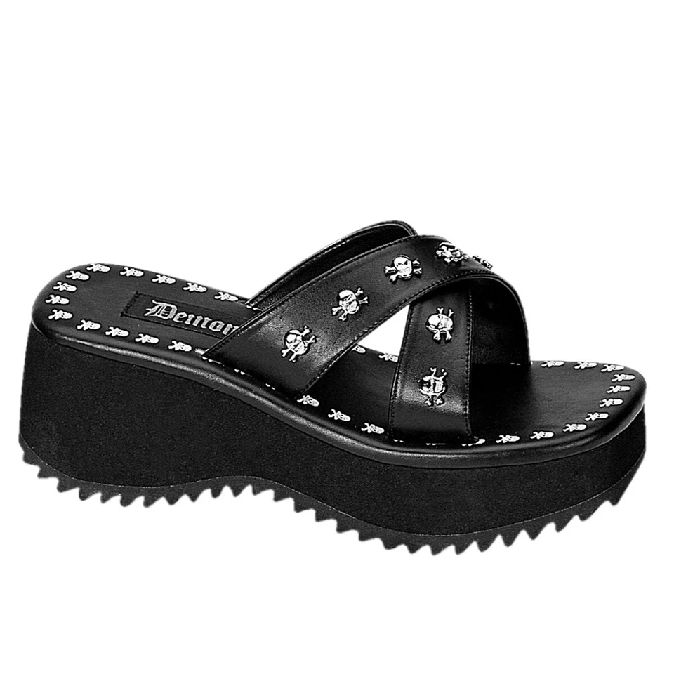 Black Platform Flip Flops Gothic Punk Thongs Womans Demonia Sandals 7 8 9 10 11 - Image 1 of 1