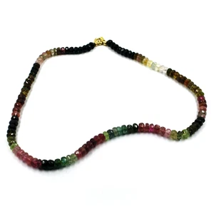 18k yellow gold necklace 20", 5mm multicolor natural tourmaline faceted ovals - Picture 1 of 7