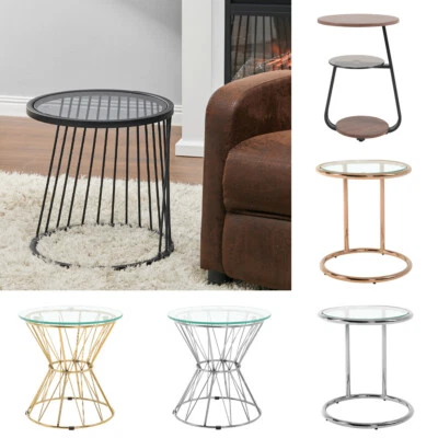 Modern Round Chrome Metal and Tempered Glass Living Room Side End Console Table - Image 1 of 4