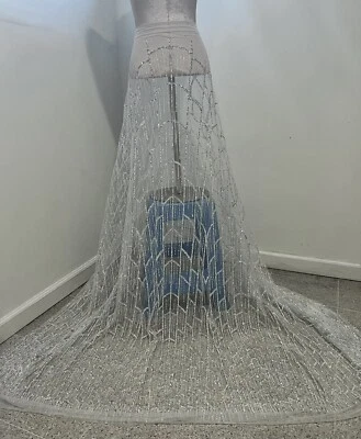 Silver White Rhinestones Sprinkle Glitter lace fabric 50" width Sold By The Yard - Image 1 of 4