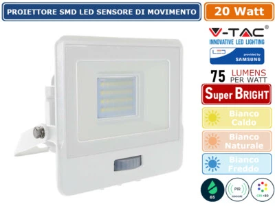 V-TAC VT-128S FARO SMD LED SAMSUNG 20W IP65 SENSORE DI MOVIMENTO E CREPUSCOLARE - Immagine 1 di 3