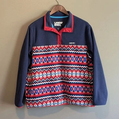 Lands' End Size XL Petite Jacket Fleece Womens Pullover Heritage XL/P 18 Snap LS - Image 1 of 3