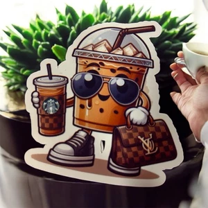 Kaffee und Tasche Handarbeit Aufkleber  - Bild 1 von 1